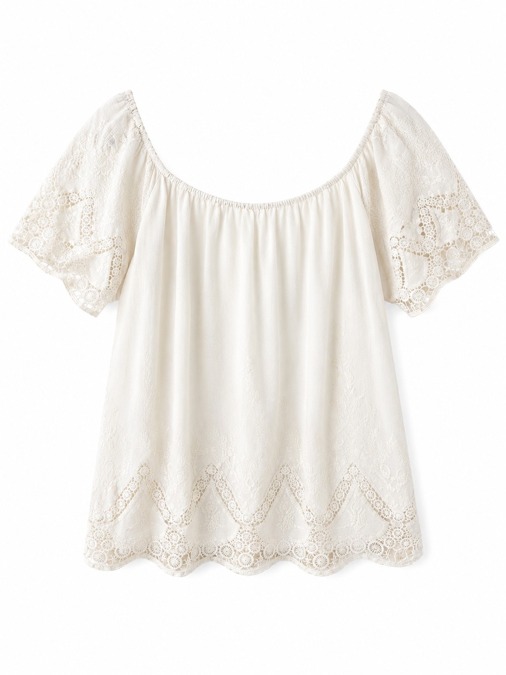 American Eagle Outfitters Cream Lace Off-Shoulder Blouse Sz LG